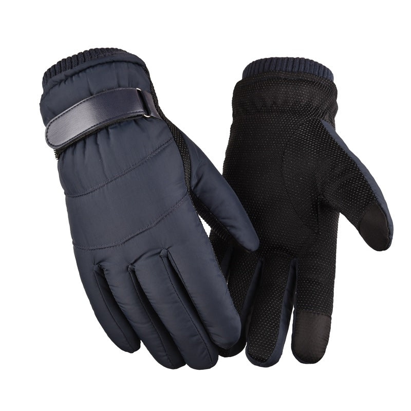 Down Cotton Warm Gloves Men Autumn Winter Fleece Padded Motorcycle Outdoor Cycling Ski Trolley Coldproof Gloves