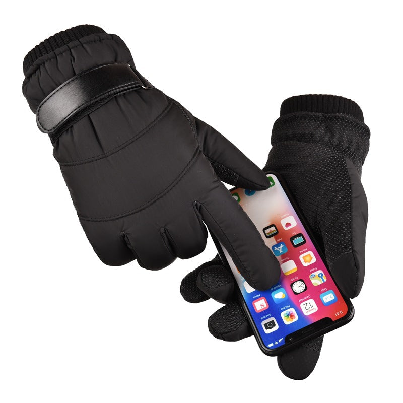 Down Cotton Warm Gloves Men Autumn Winter Fleece Padded Motorcycle Outdoor Cycling Ski Trolley Coldproof Gloves