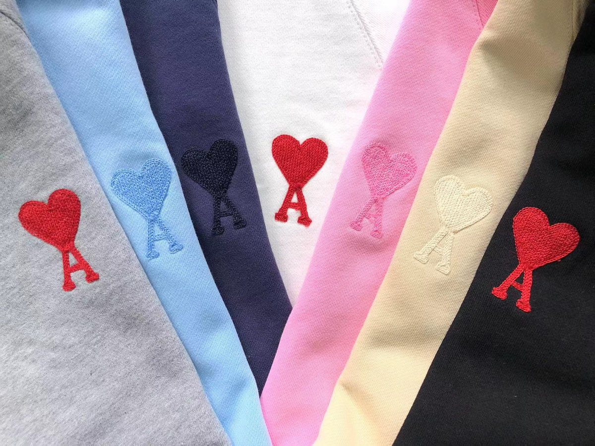 AMI Paris Red Heart Hoodie Pink