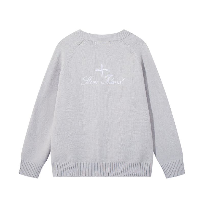 STC27 Men's and Women's V-neck Button Double Pocket Ribbed Edge Back Logo Embroidered Knitted Sweater Clothing