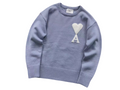 AMI Paris Maxi White Heart Knit Sweater Lavender