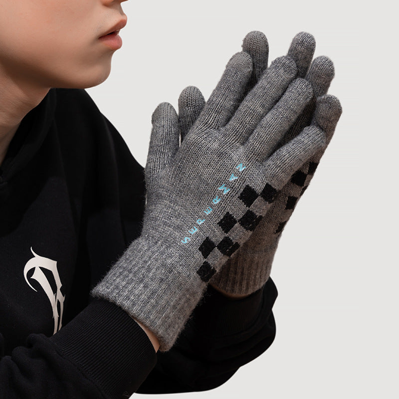 Men's Yarn Winter Battery Bike Cycling Windproof Warm Touch Screen Trendy Korean Style Thick Point Knitted Gloves