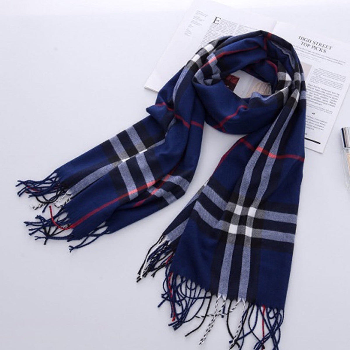 New plaid cashmere scarf Japanese and Korean warm neck scarf fashion tassel autumn winter scarf shawl