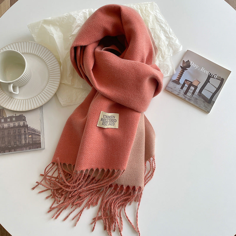 Women's Scarf Winter 2026 New Versatile Reversible Reversible Shawl Dual Purpose Pink Faux Cashmere Korean Style Premium