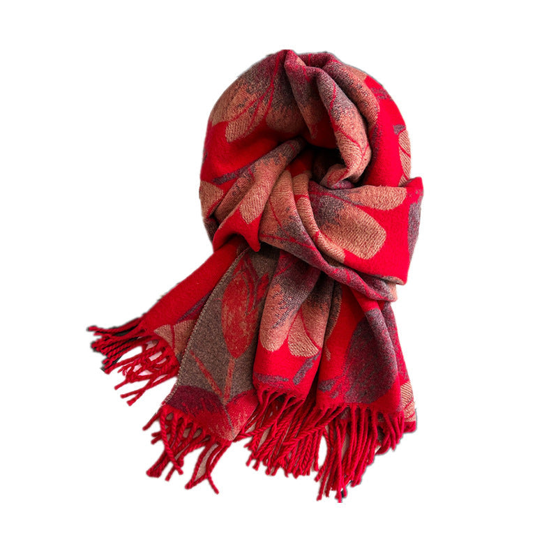 High-quality cashmere feel reversible scarf women autumn and winter elegant thickening neck protection neck shawl dual use
