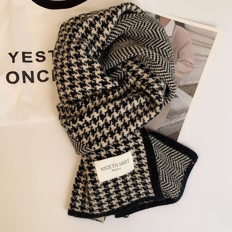 Scarf women autumn and winter warm knit neck all-match fashion couple classic houndstooth reversible scarf