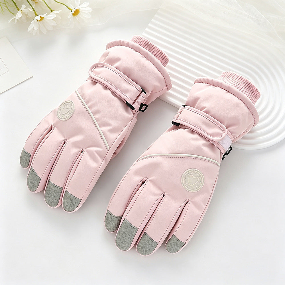 Ski gloves women's winter velvet outdoor cycling and mountaineering thickened waterproof, windproof and cold-proof warm gloves