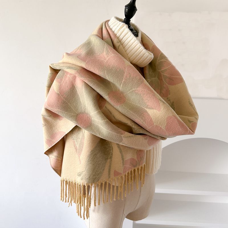 High-quality cashmere feel reversible scarf women autumn and winter elegant thickening neck protection neck shawl dual use
