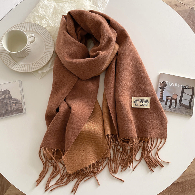 Women's Scarf Winter 2026 New Versatile Reversible Reversible Shawl Dual Purpose Pink Faux Cashmere Korean Style Premium