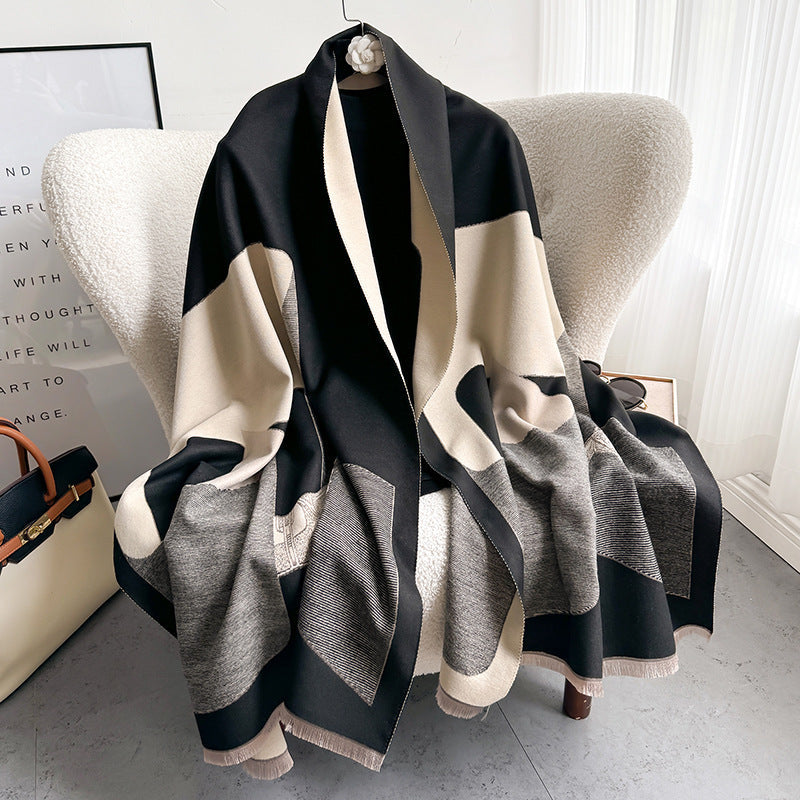 24 autumn and winter explosive stitching horse scarf women Korean style fashion warm all-match imitation cashmere neck thick premium feel