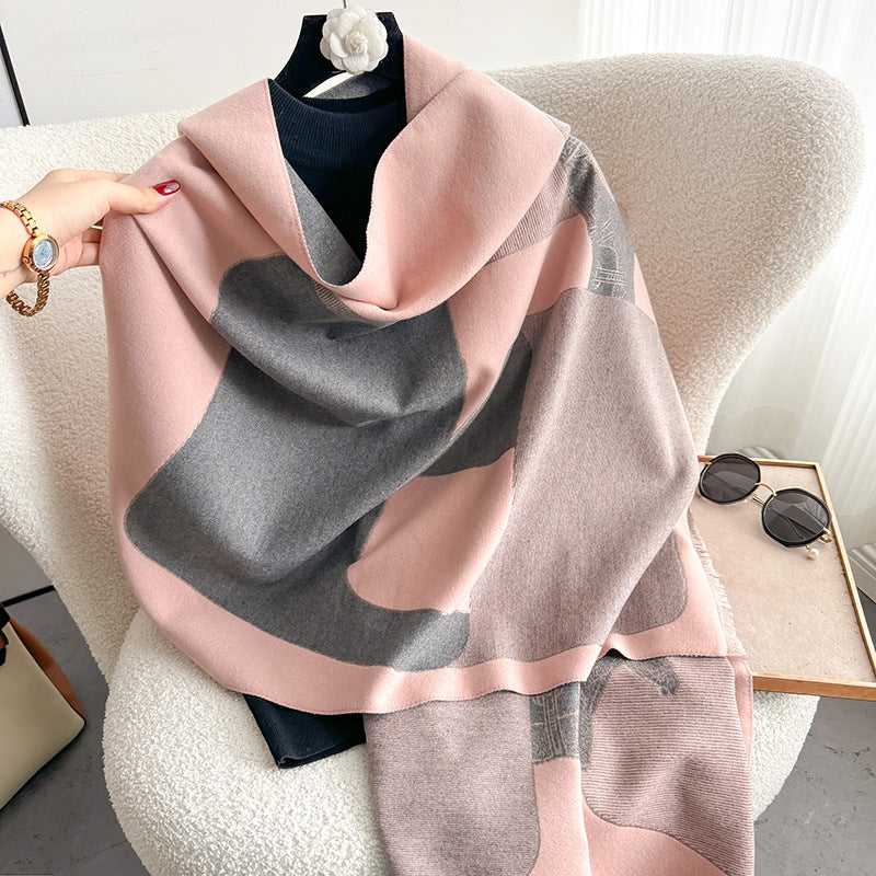 24 autumn and winter explosive stitching horse scarf women Korean style fashion warm all-match imitation cashmere neck thick premium feel