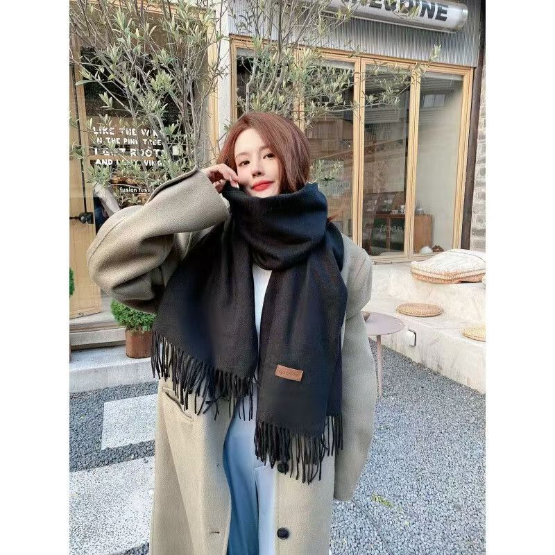2025 new Korean style solid color scarf shawl dual-use women winter thickened warm cashmere imitation neck student all-match