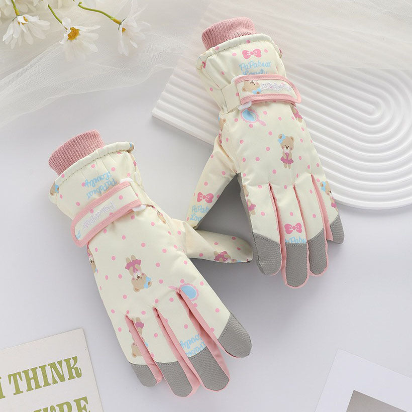 Ski gloves women's winter velvet outdoor cycling and mountaineering thickened waterproof, windproof and cold-proof warm gloves
