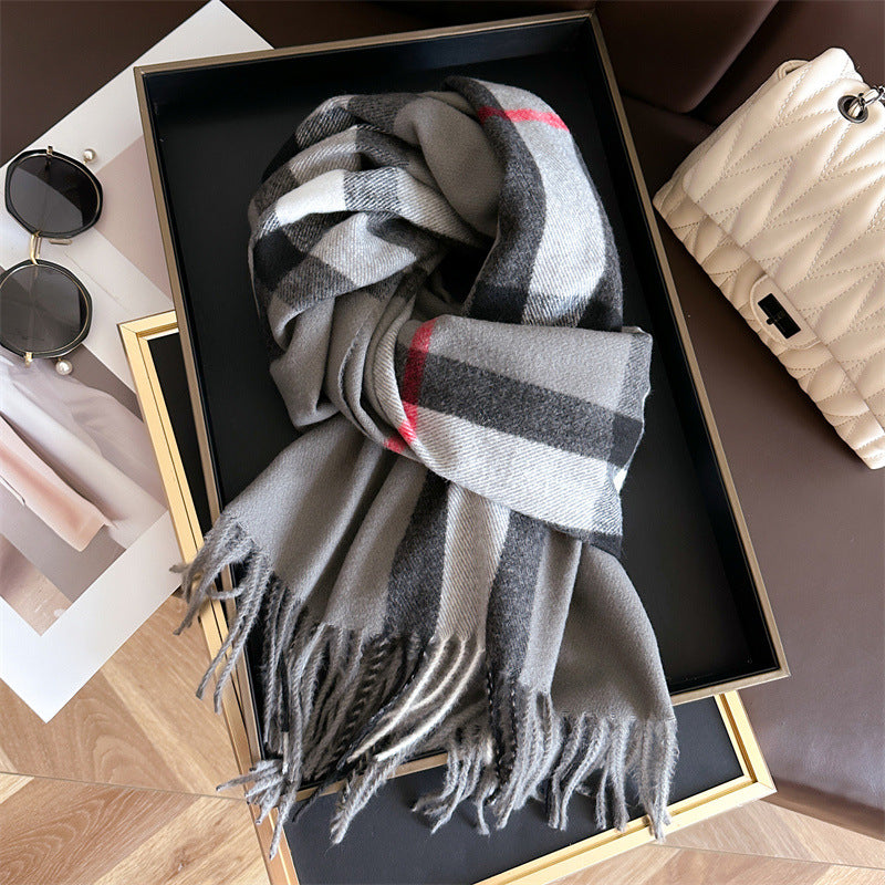 2024 explosive imitation cashmere plaid thermal shawl neck unisex autumn and winter fashion all-match tassel scarf