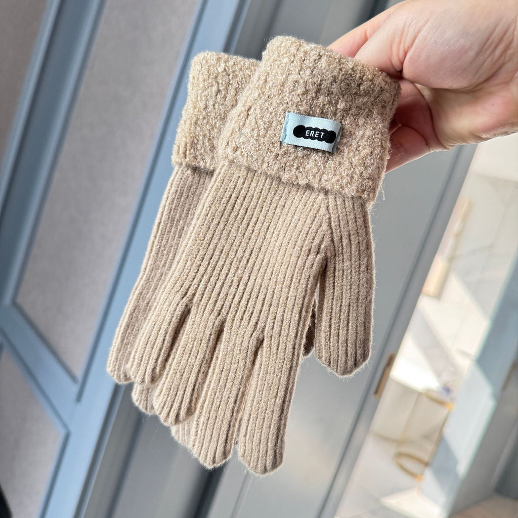 Korean style soft glutinous lamb ring color matching gloves women winter student warm cycling five-finger knitted gloves naked finger touch screen