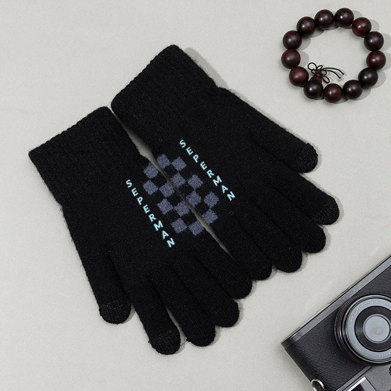 Men's Yarn Winter Battery Bike Cycling Windproof Warm Touch Screen Trendy Korean Style Thick Point Knitted Gloves