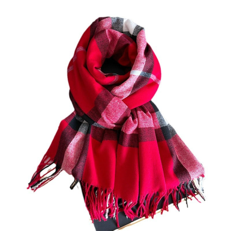 2024 explosive imitation cashmere plaid thermal shawl neck unisex autumn and winter fashion all-match tassel scarf