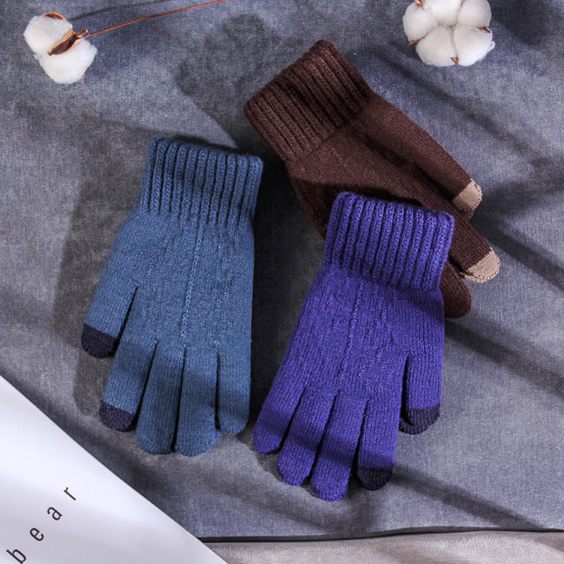 Men's Fall/Winter Gloves Large Fingers Finger Touch Screen Thickened Fleece Cold Warmer Knitted Cycling Cycling Warm