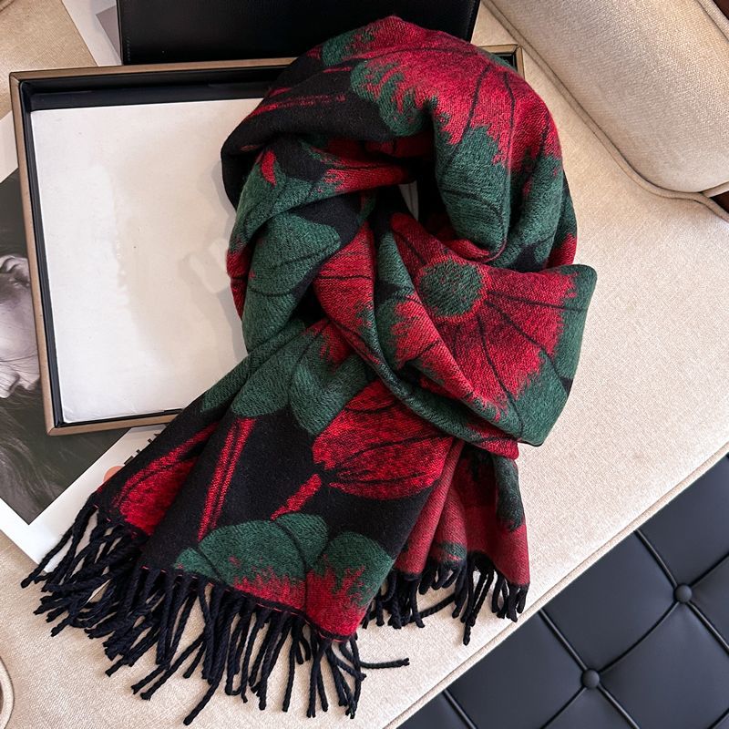 High-quality cashmere feel reversible scarf women autumn and winter elegant thickening neck protection neck shawl dual use