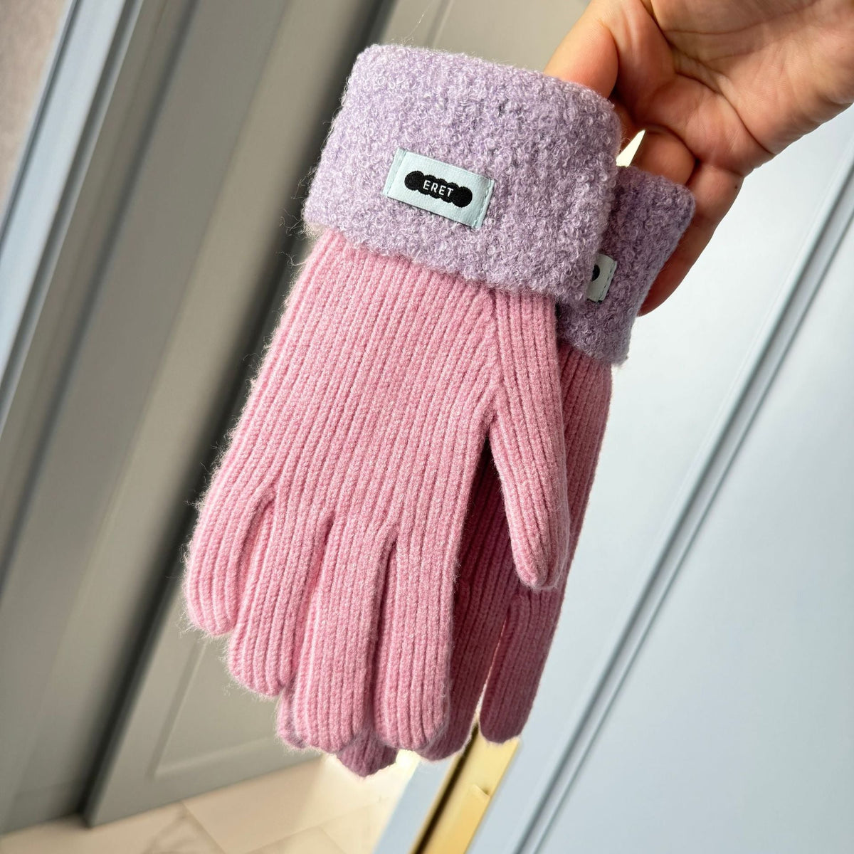 Korean style soft glutinous lamb ring color matching gloves women winter student warm cycling five-finger knitted gloves naked finger touch screen