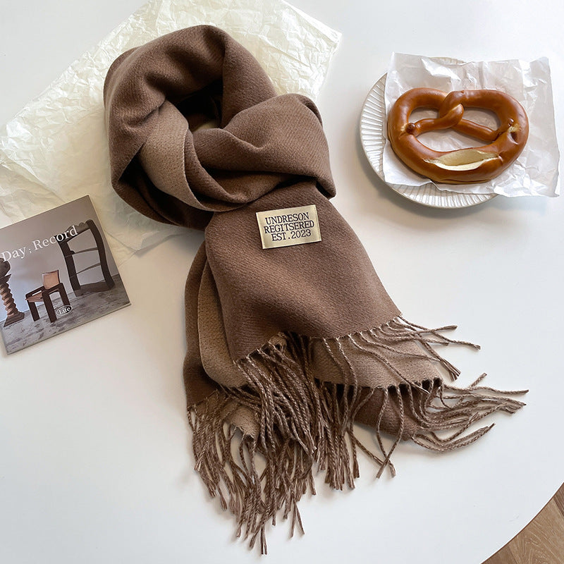 Women's Scarf Winter 2026 New Versatile Reversible Reversible Shawl Dual Purpose Pink Faux Cashmere Korean Style Premium