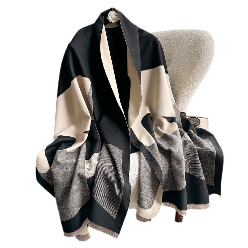 24 autumn and winter explosive stitching horse scarf women Korean style fashion warm all-match imitation cashmere neck thick premium feel