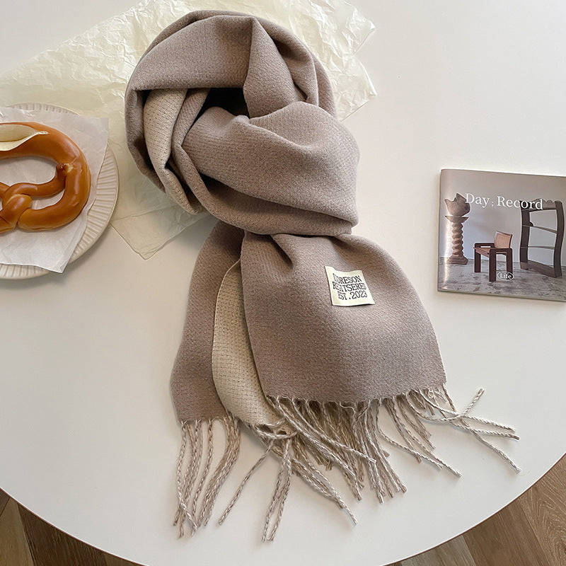 Women's Scarf Winter 2026 New Versatile Reversible Reversible Shawl Dual Purpose Pink Faux Cashmere Korean Style Premium