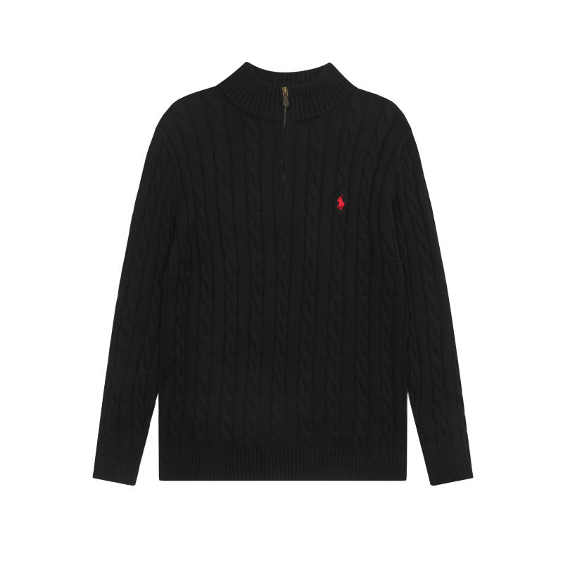 LFC18 New high-quality men's and women's ruff half zip solid pony embroidery logo Fried Dough Twists knitting sweater Clothing