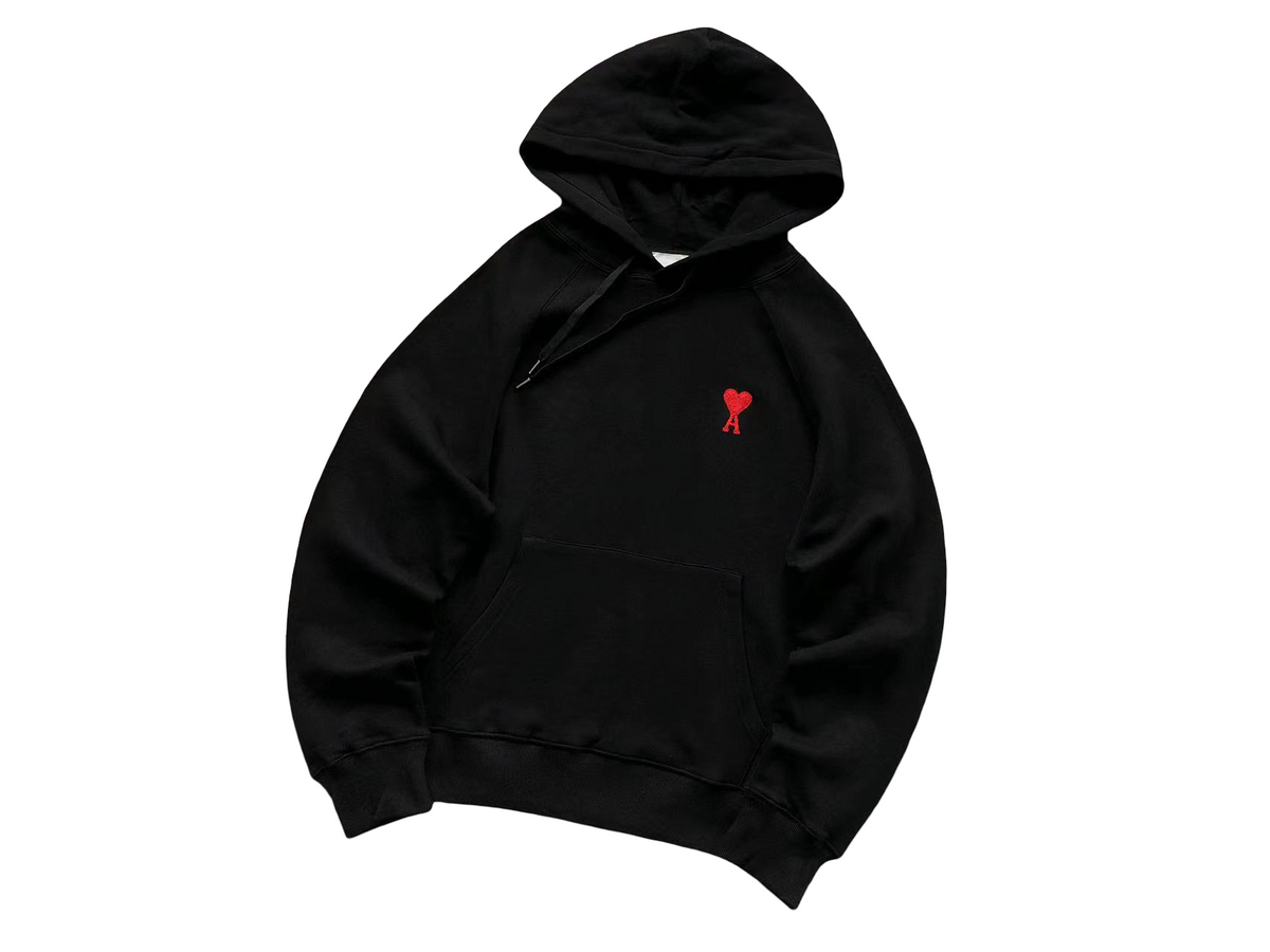 AMI Paris Red Heart Hoodie Black