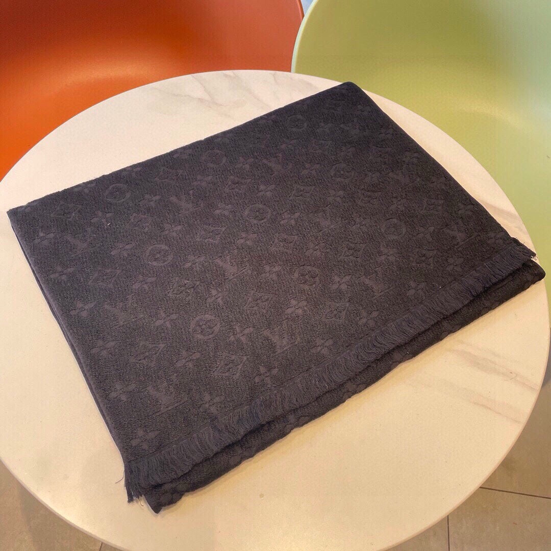 Women's Dark Grey Monogram Pattern Scarf - Elegant Logo Print Soft Winter Shawl, Charcoal